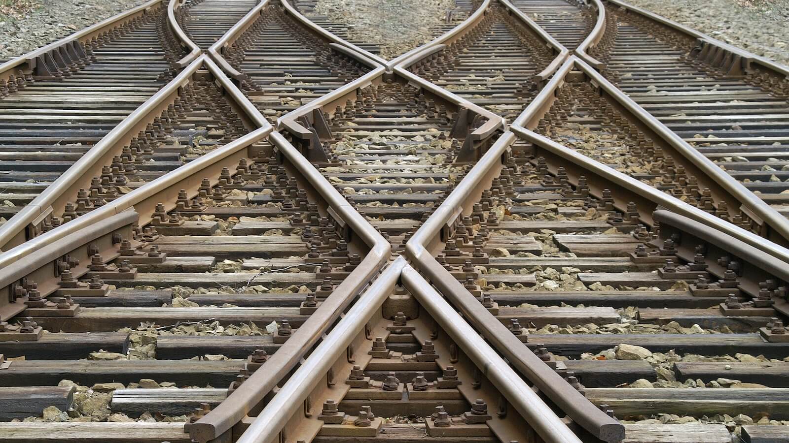 Four railroad tracks crossing